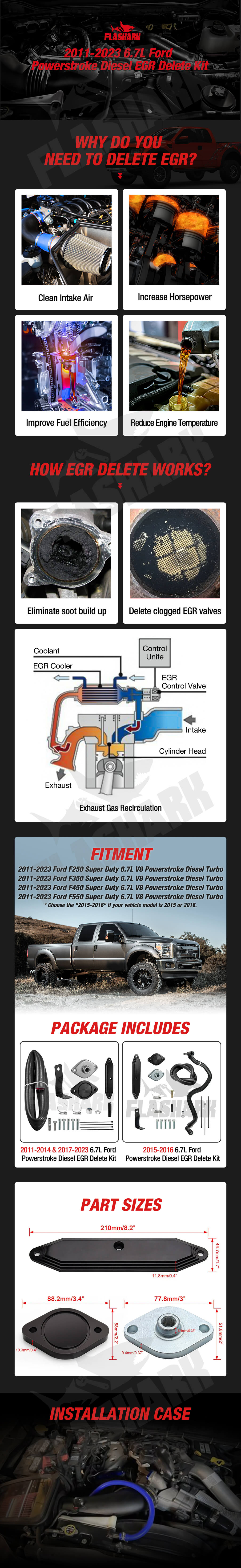Flashark 2011-2023 6.7L Ford Powerstroke Diesel EGR Delete Kit (Ordinary)