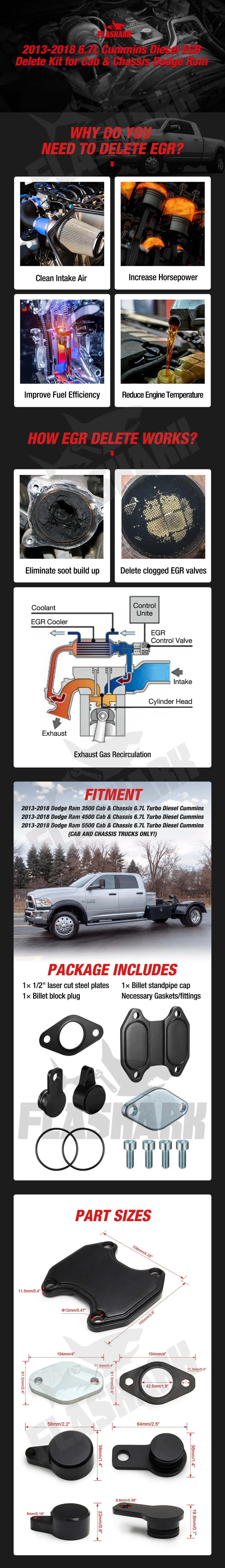 Kit de eliminación de EGR para Dodge Ram con cabina y chasis, Cummins Diesel de 6,7 l y 2013-2018 de Flashark