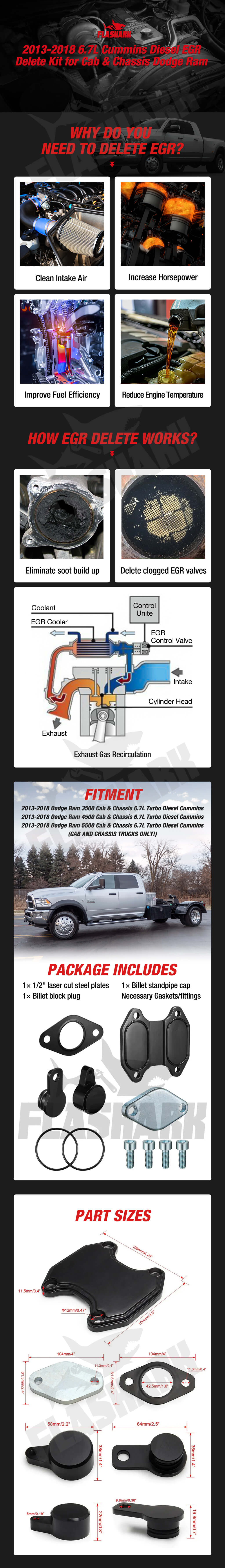 Flashark 2013-2018 6.7L Cummins Diesel EGR Delete Kit for Cab & Chassis Dodge Ram