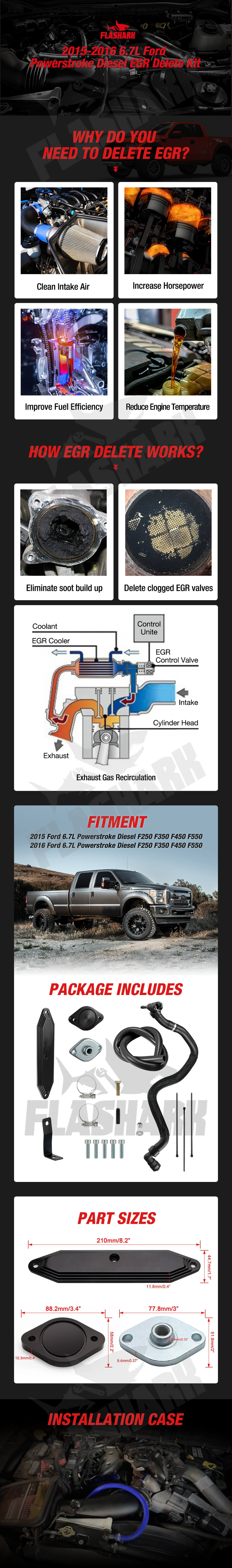 Flashark 2015-2016 6.7L Ford Powerstroke Diesel EGR Delete Kit (Ordinary)