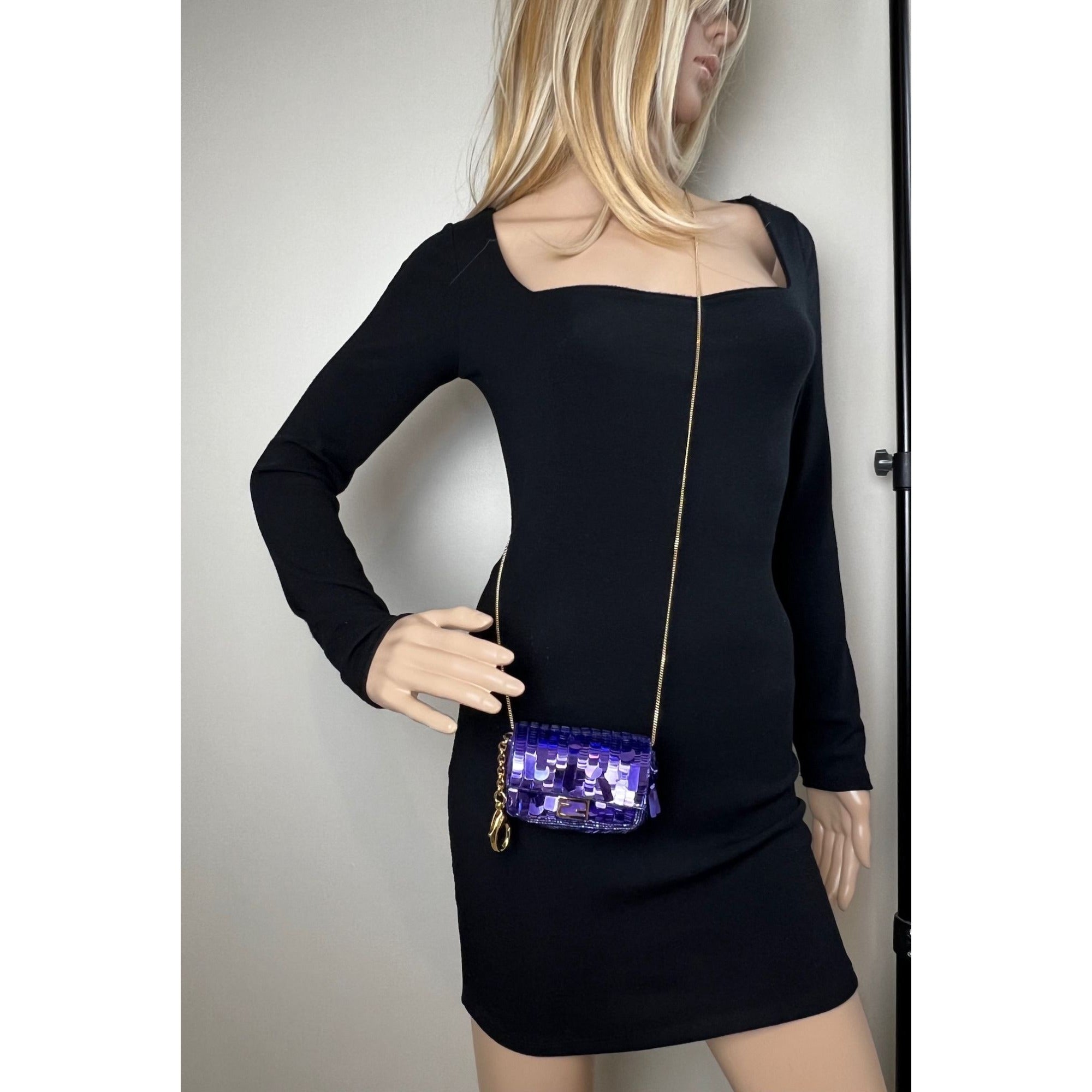 Fendi Sequin Paillettes Shiny Nano Baguette Belt Charm Purple Mini Bag