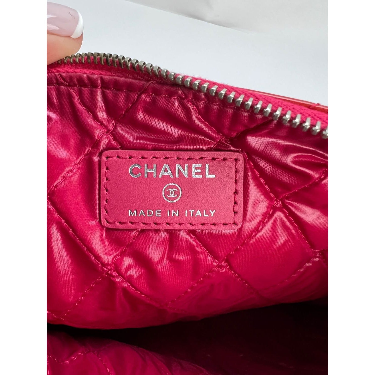 Chanel Patent Quilted Medium Cosmetic Case Dark Pink