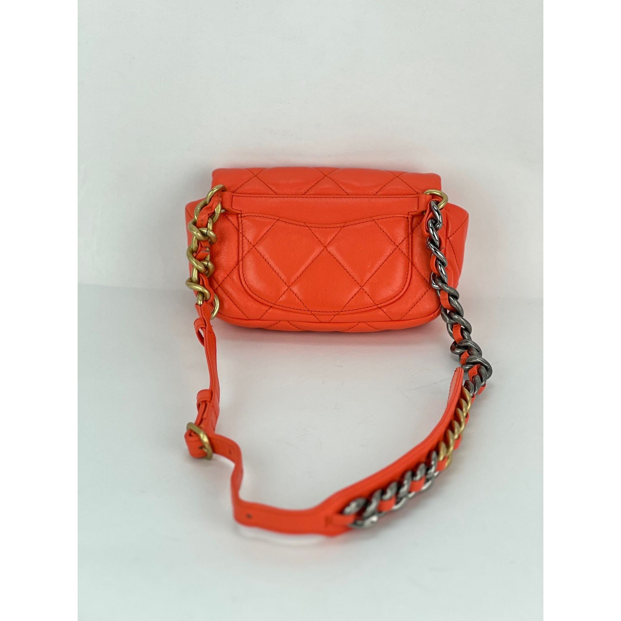 Chanel Goatskin Quilted Chanel 19 Waist Belt Bag Orange