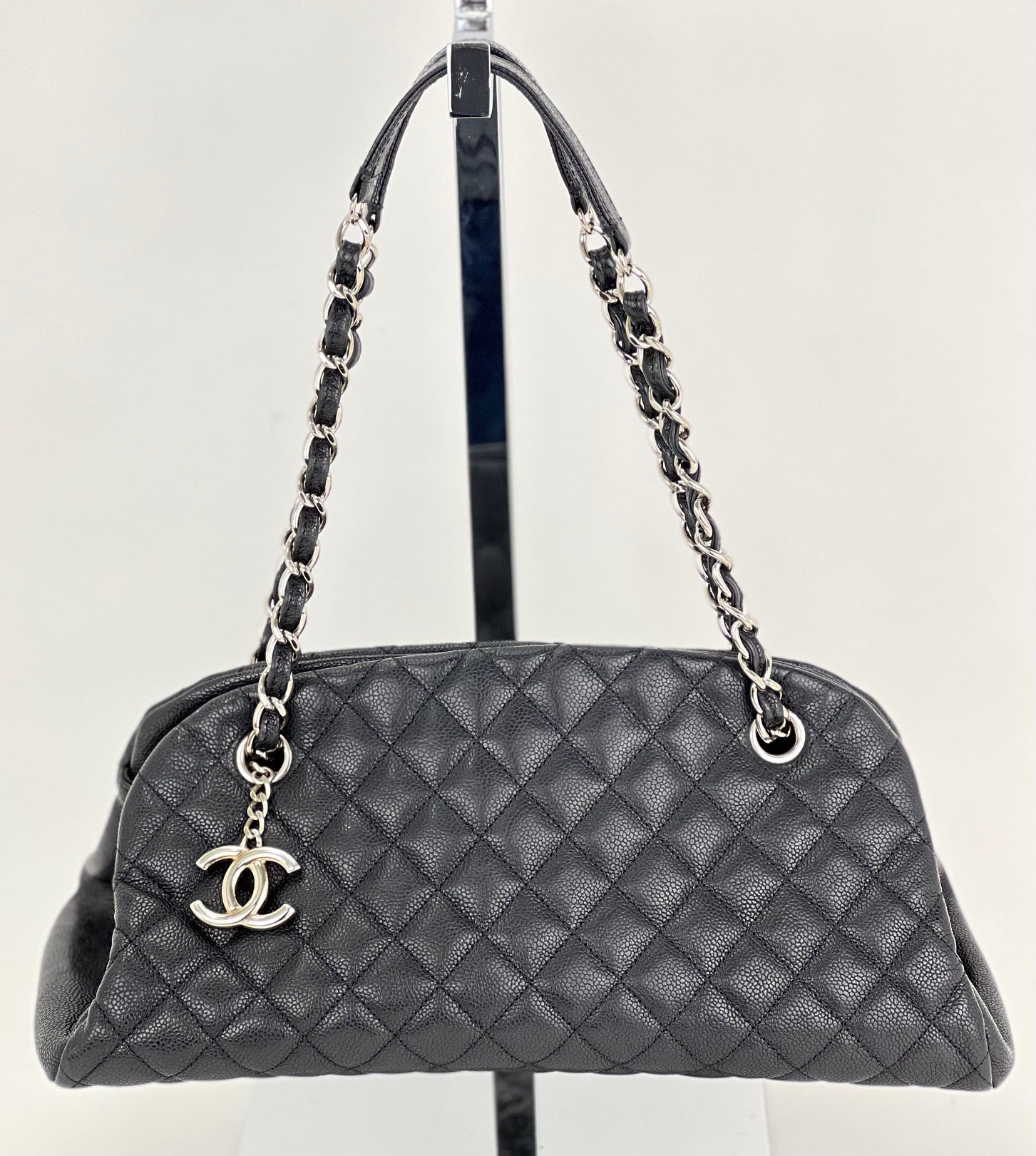 CHANEL Just Mademoiselle Quilted Caviar Black Bowling Shoulder