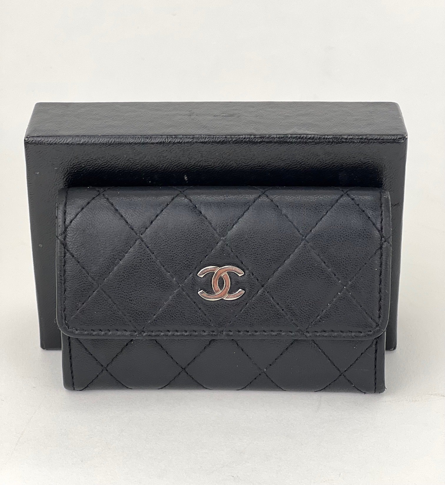 Chanel Wallet Classic Flap Quilted Black Lambskin Mini Wallet Card Holder