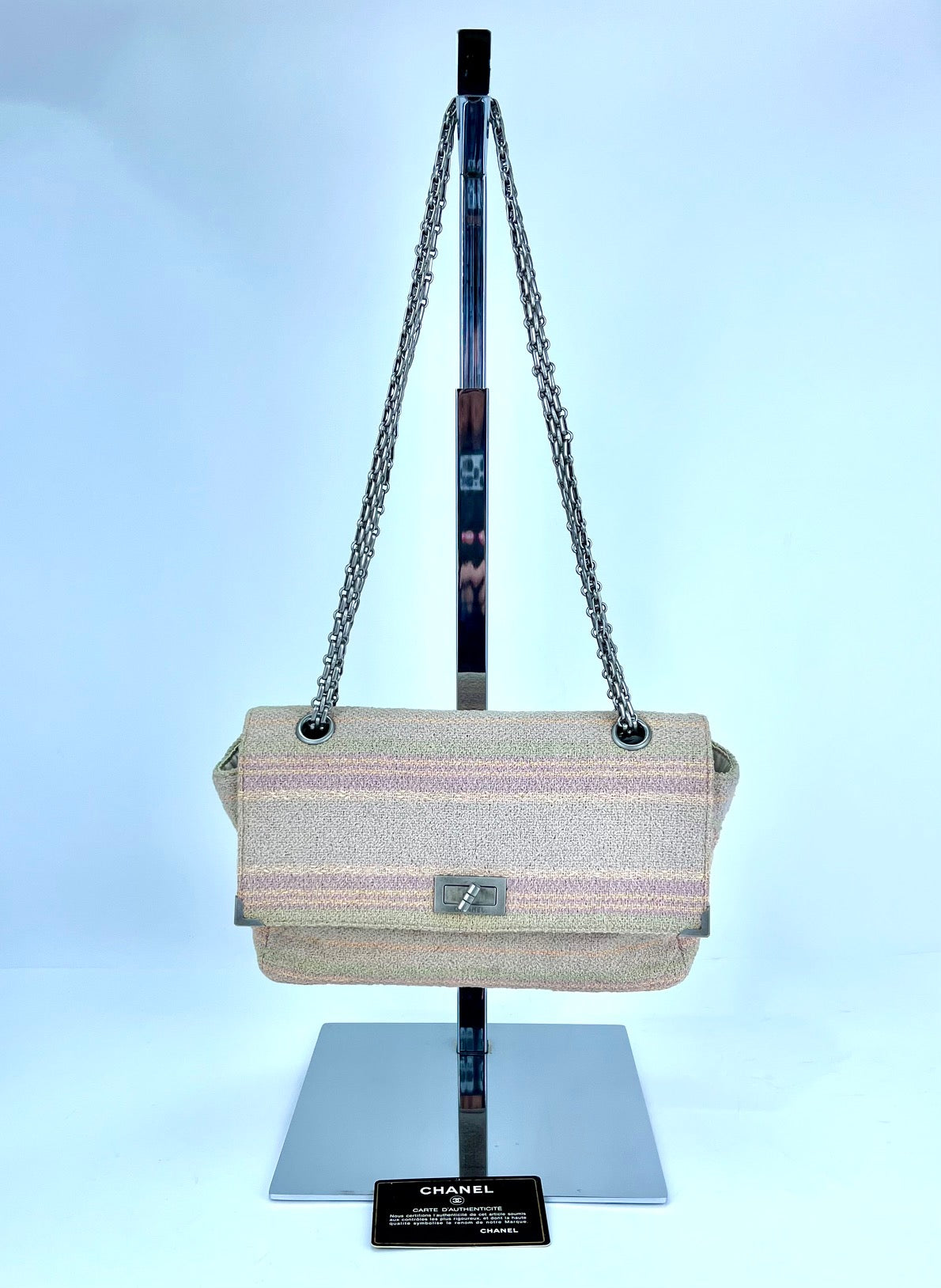 Chanel 2.55 Reissue 225 Single Flap Pink Multicolor Cotton Tweed Shoulder Bag