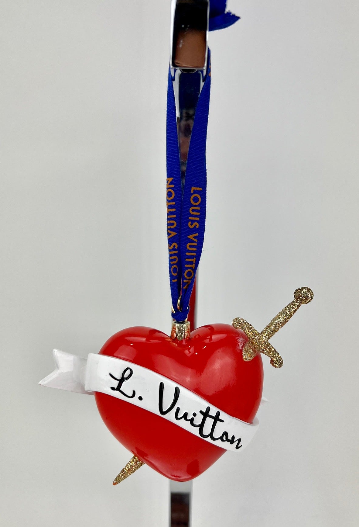 Louis Vuitton Red Heart Ornament with Gold Glitter Sword Preowned