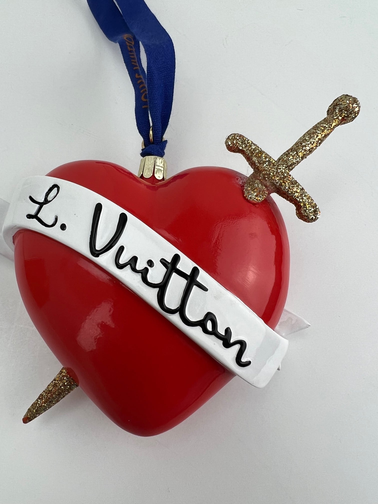 Louis Vuitton Red Heart Ornament with Gold Glitter Sword Preowned