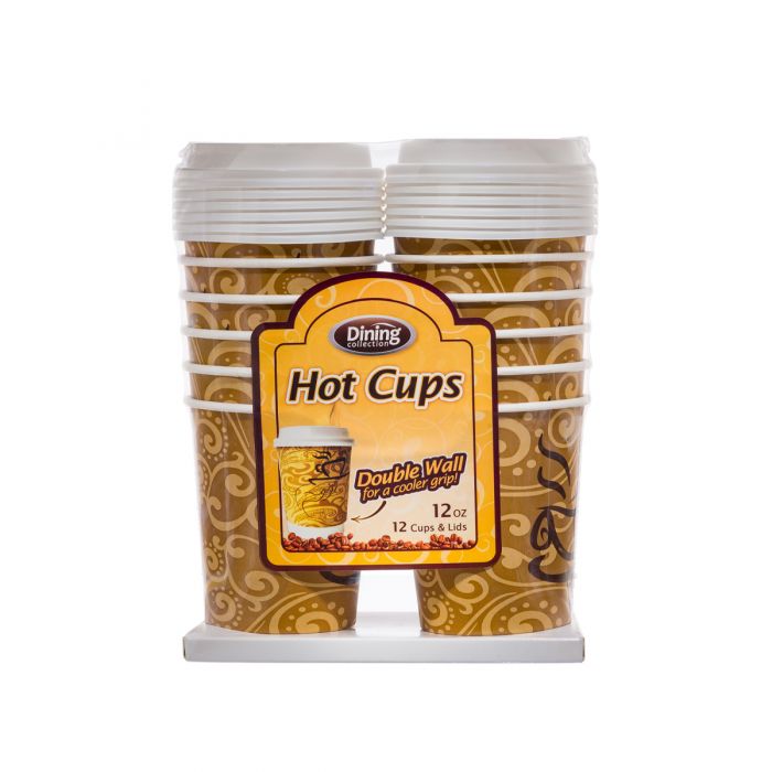 Paper Hot Cup with Lids 12 OZ (12 count)