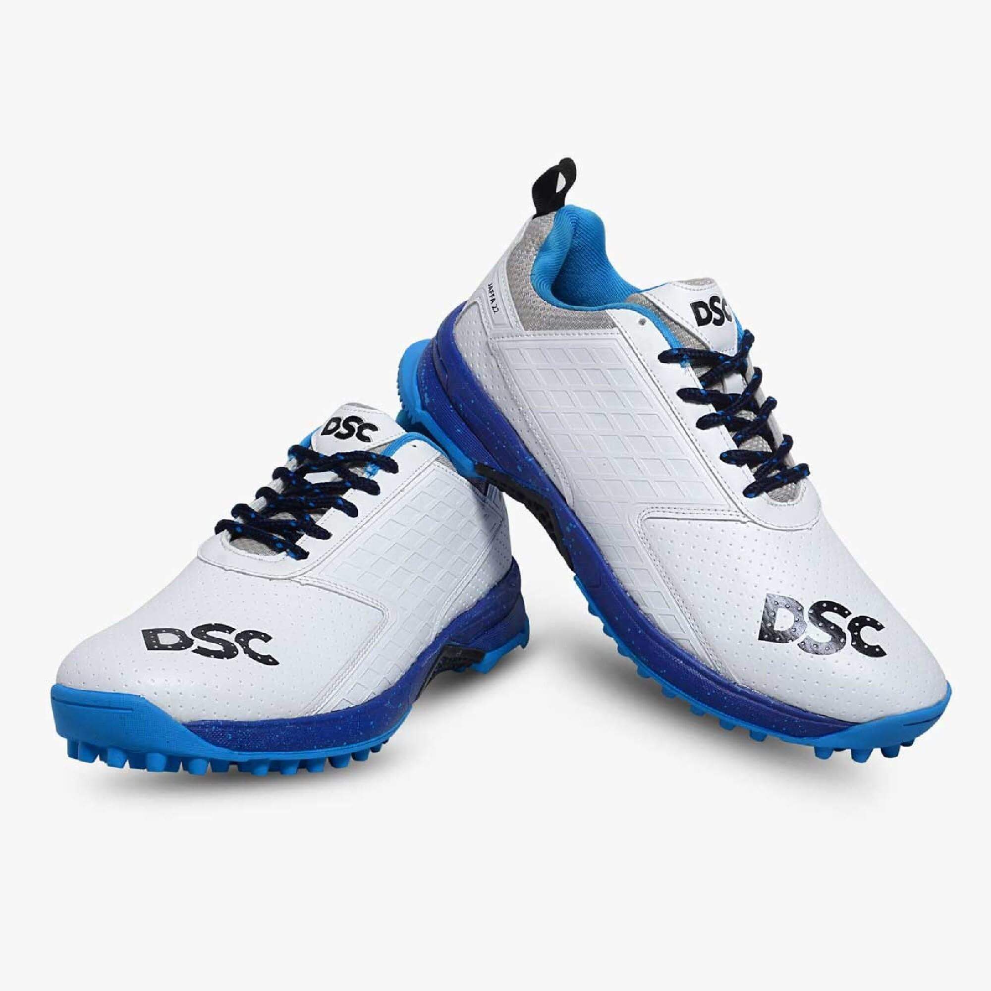 DSC JAFFA 22 Cricket Shoes (White/Navy/Sky Blue)