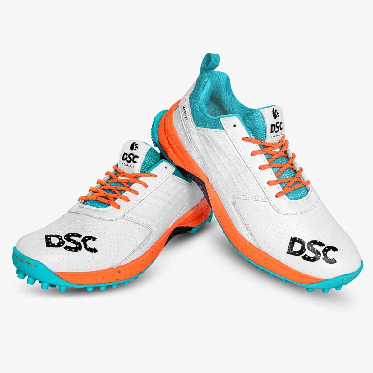 DSC JAFFA 22 Cricket Shoes (White/Sea Green/Fluro Orange)