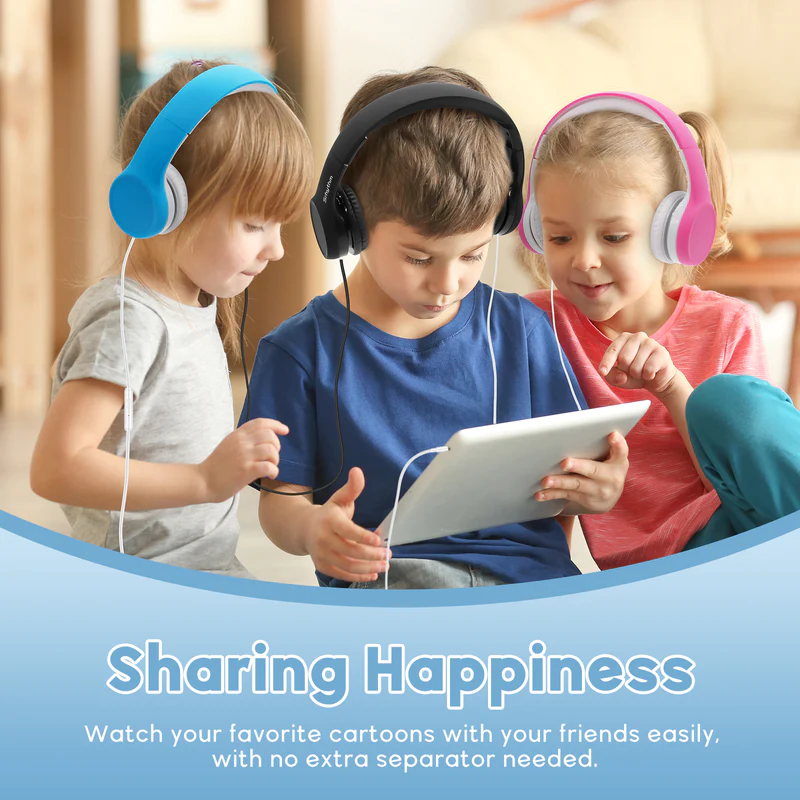 Kids with syrhtym on ear ANC headphoens