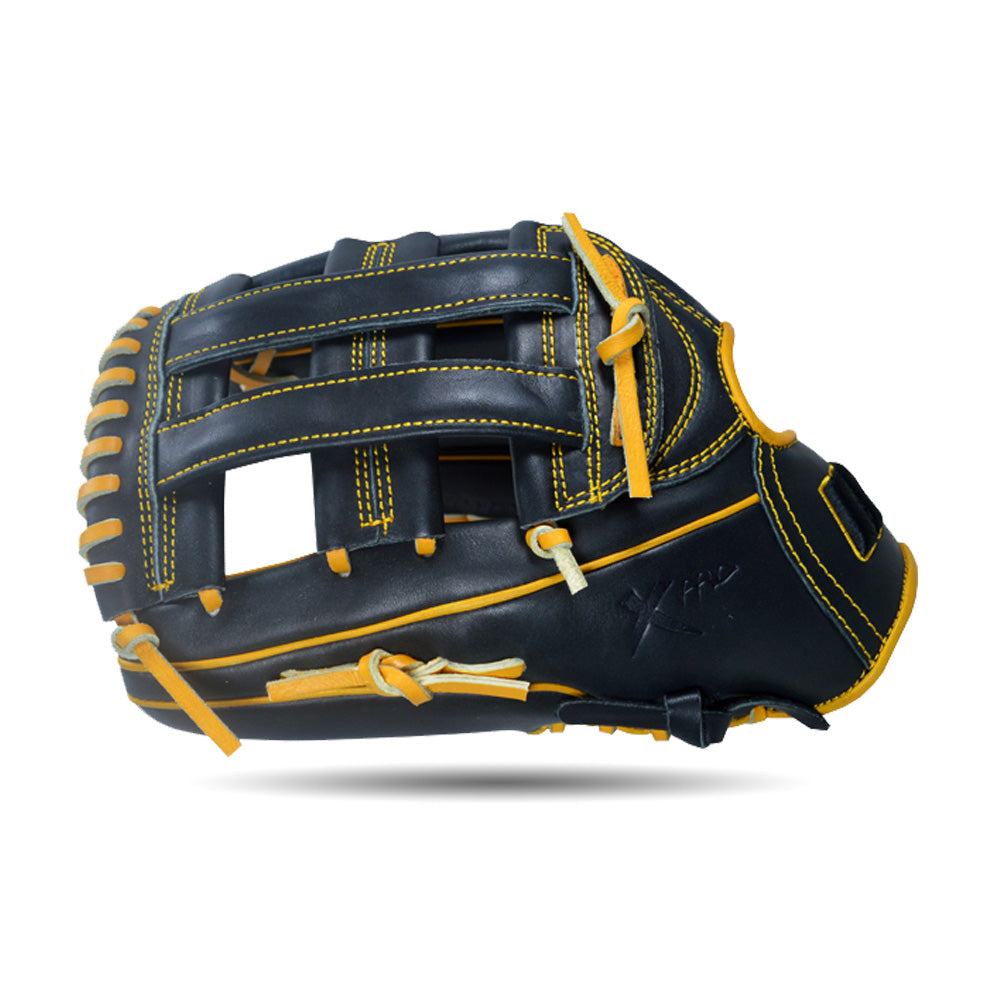 IKJ Xpro Series 12.75 INCH Double Welt Model OUTFIELD Baseball Glove in Black and Harvest for LEFT-HANDED Thrower