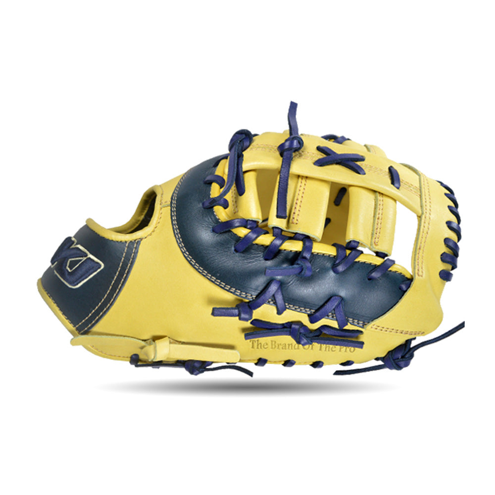 IKJ Core+ Series 12.75 INCH Post Web Model FIRST BASEMAN Baseball Mitt in Camel and Navy for RIGHT-HANDED Thrower