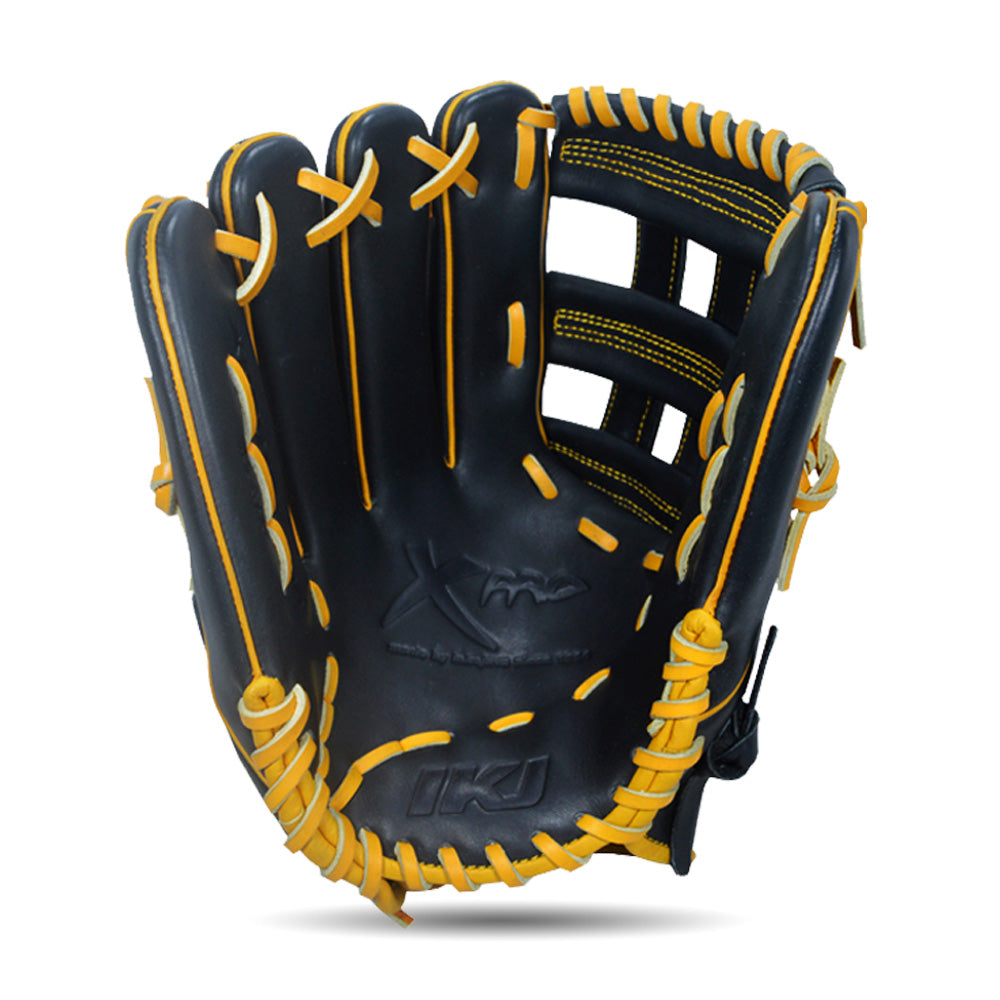 IKJ Xpro Series 12.75 INCH Double Welt Model OUTFIELD Baseball Glove in Black and Harvest for LEFT-HANDED Thrower