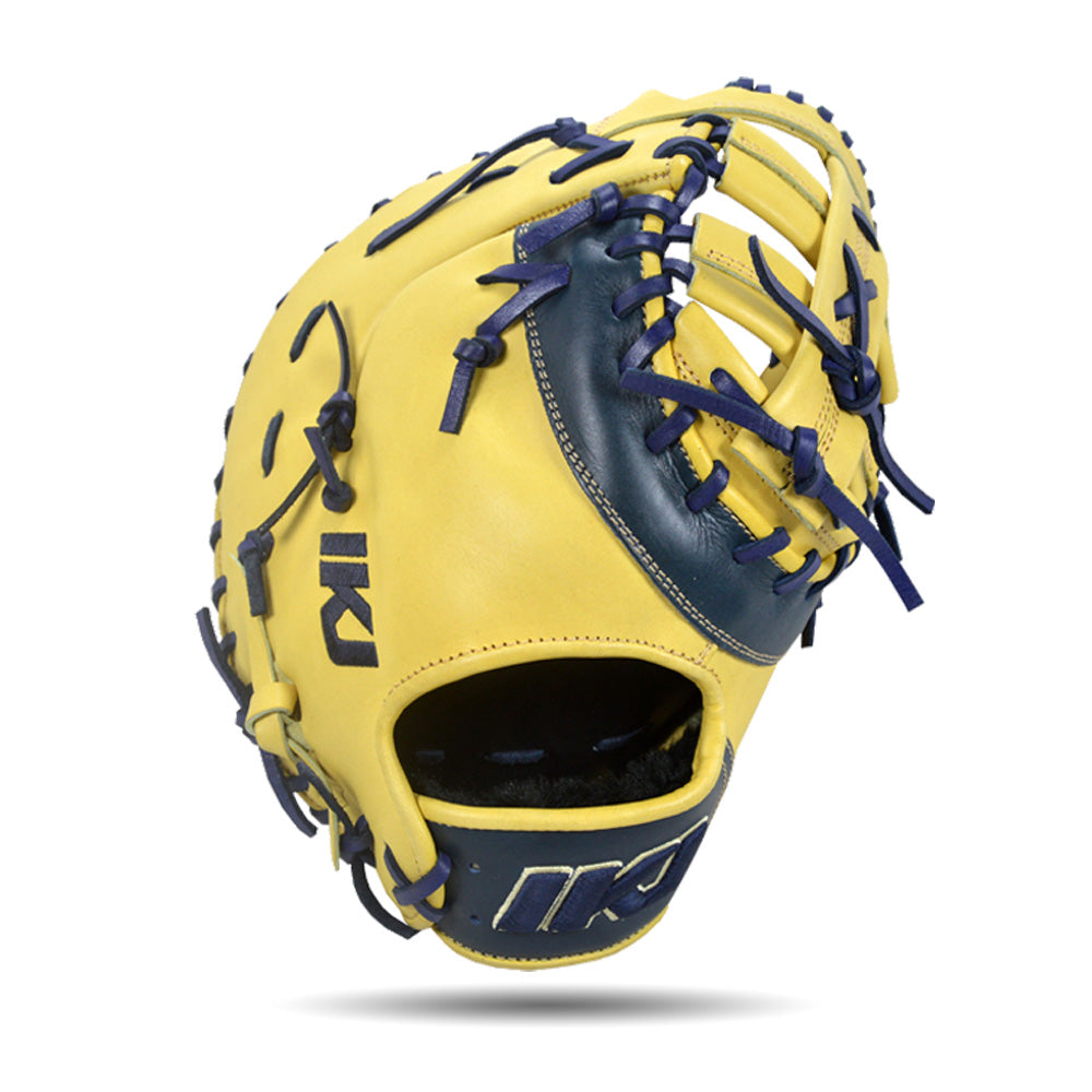 IKJ Core+ Series 12.75 INCH Post Web Model FIRST BASEMAN Baseball Mitt in Camel and Navy for RIGHT-HANDED Thrower