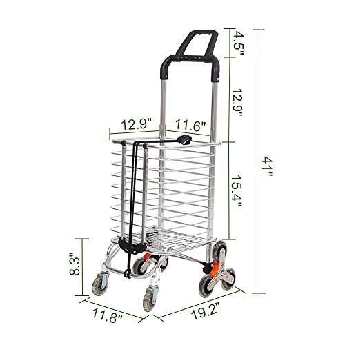 KARMAS PRODUCT Aluminum Stair Climbing Shopping Cart with Rubber Swivel and Tri-Wheels