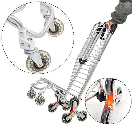 KARMAS PRODUCT Aluminum Stair Climbing Shopping Cart with Rubber Swivel and Tri-Wheels