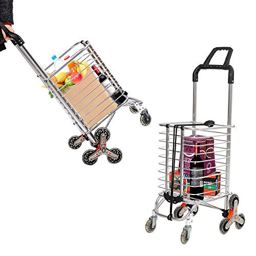 KARMAS PRODUCT Aluminum Stair Climbing Shopping Cart with Rubber Swivel and Tri-Wheels