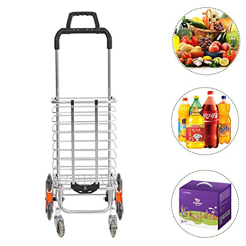 KARMAS PRODUCT Aluminum Stair Climbing Shopping Cart with Rubber Swivel and Tri-Wheels