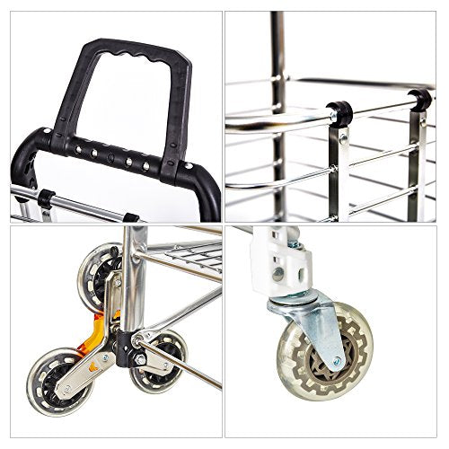 KARMAS PRODUCT Aluminum Stair Climbing Shopping Cart with Rubber Swivel and Tri-Wheels