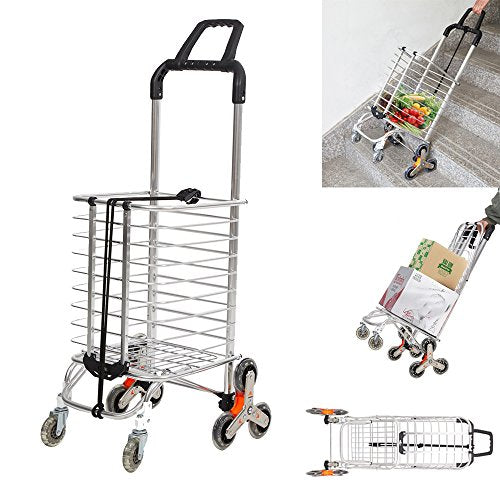 KARMAS PRODUCT Aluminum Stair Climbing Shopping Cart with Rubber Swivel and Tri-Wheels