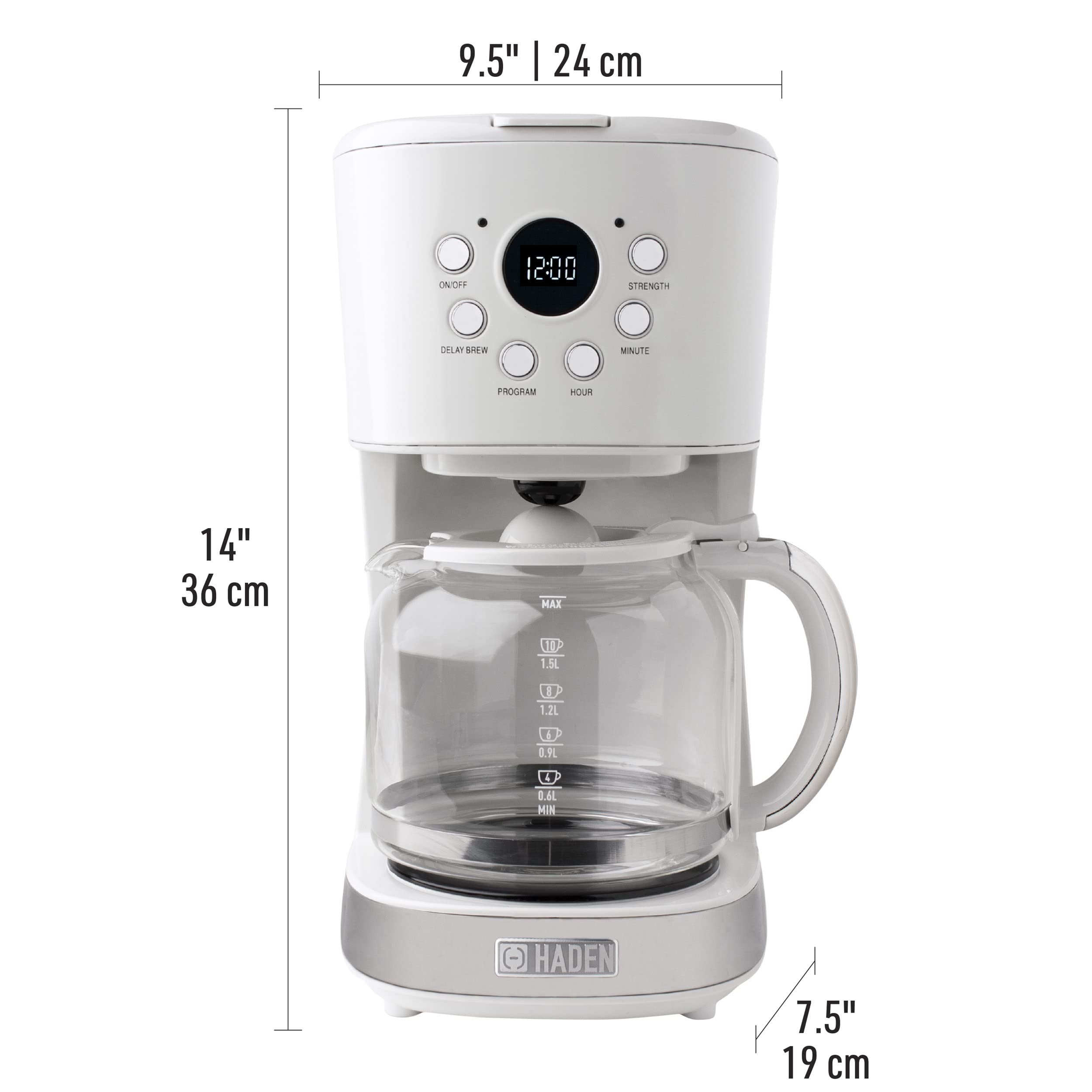 Haden 12-Cup Programmable Coffee Maker with Strength Control and Timer - Ivory