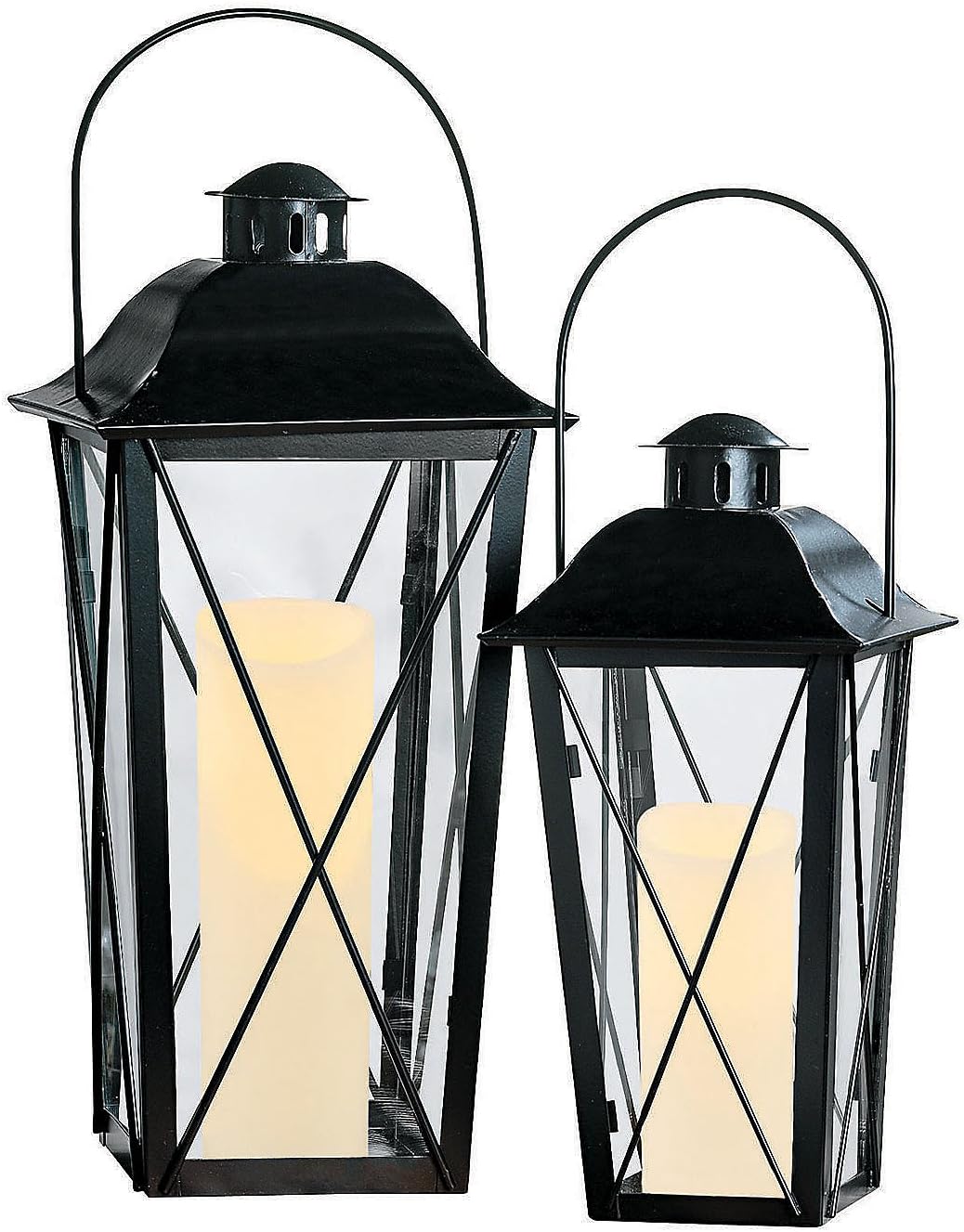 Black Lantern Set (2 Metal Lanterns) Home Decorative Accents