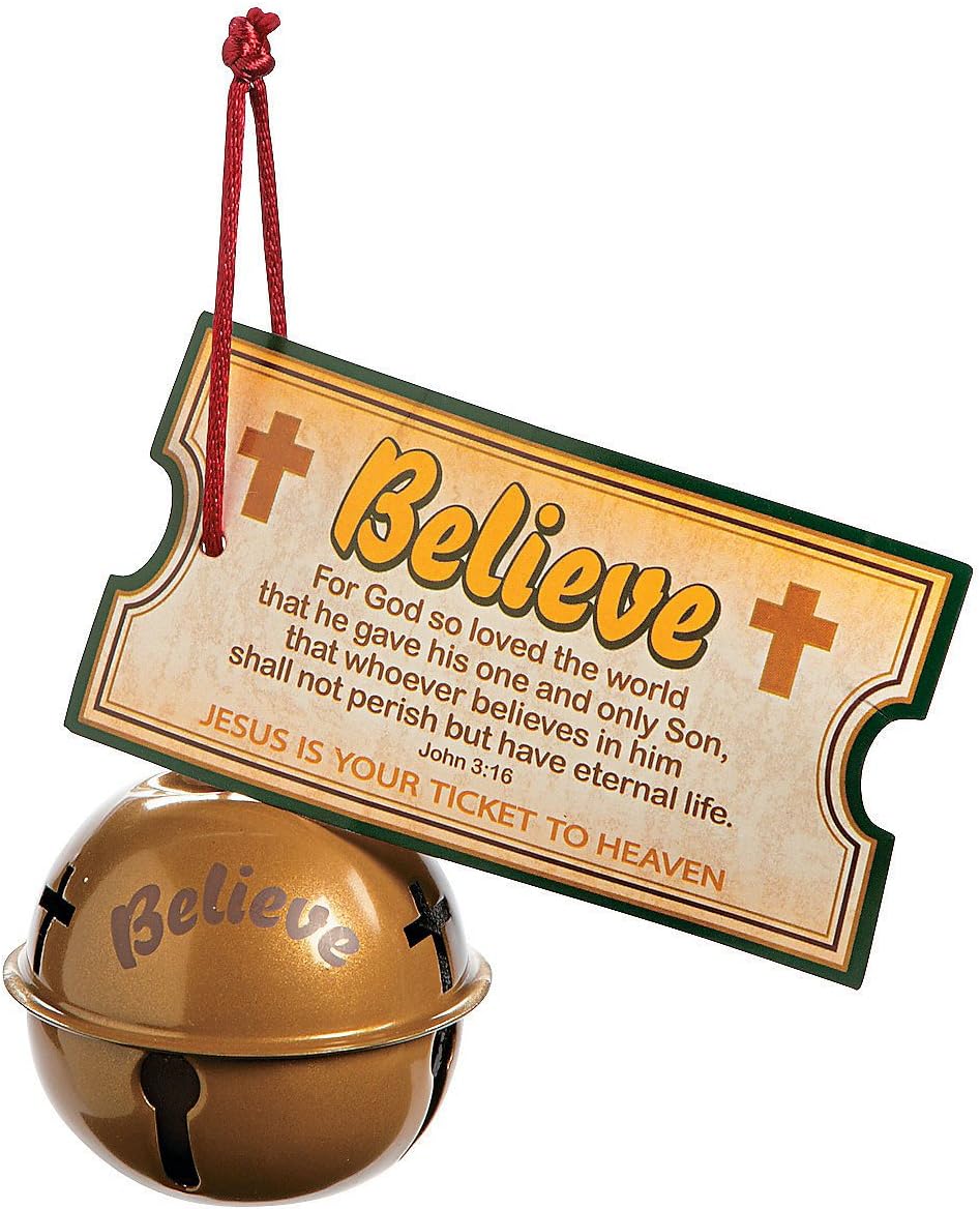 Fun Express - Religious Believe Bell Ornament for Christmas - Home Decor - Ornaments - Religious - Christmas - 12 Pieces