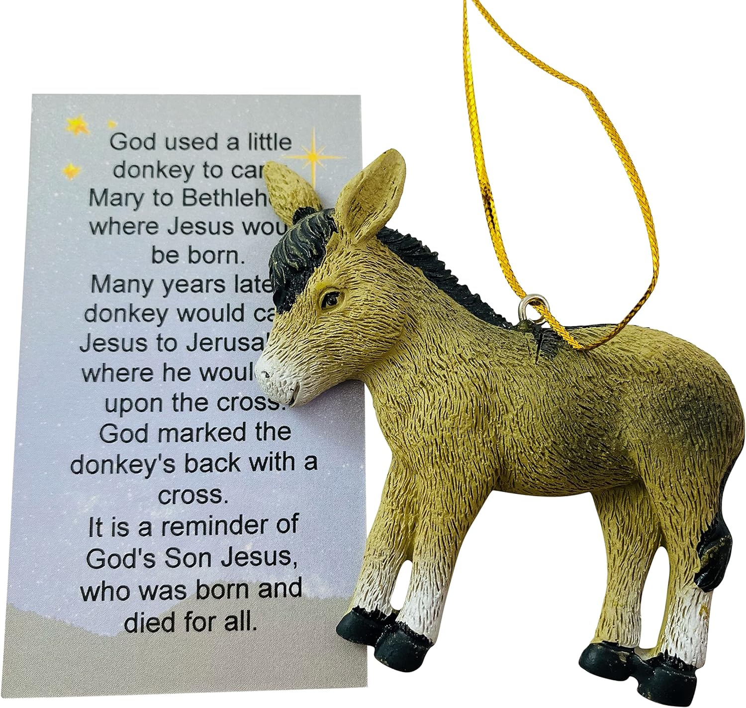 Legend of the Donkey Resin Christmas Ornaments with Card - 12 Pc.