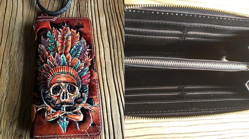 Leather Tooled Long Wallet for Men