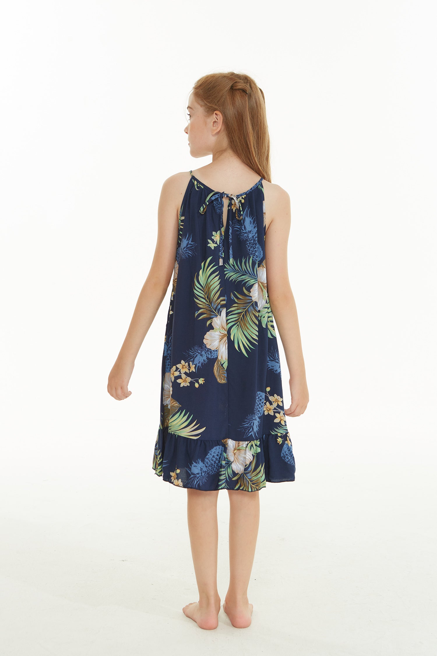 Girl Round Neck Dress in Pineapple Garden Navy