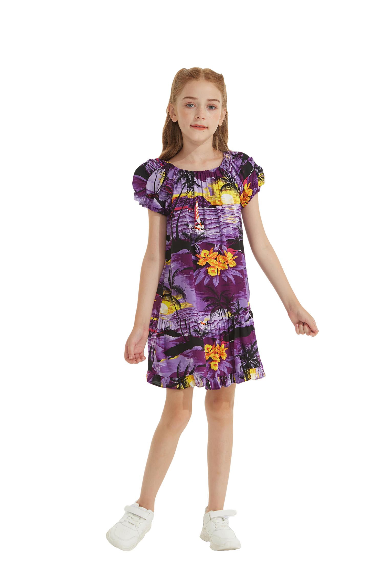 Girl Sleeve Ruffle Dress in Sunset Purple