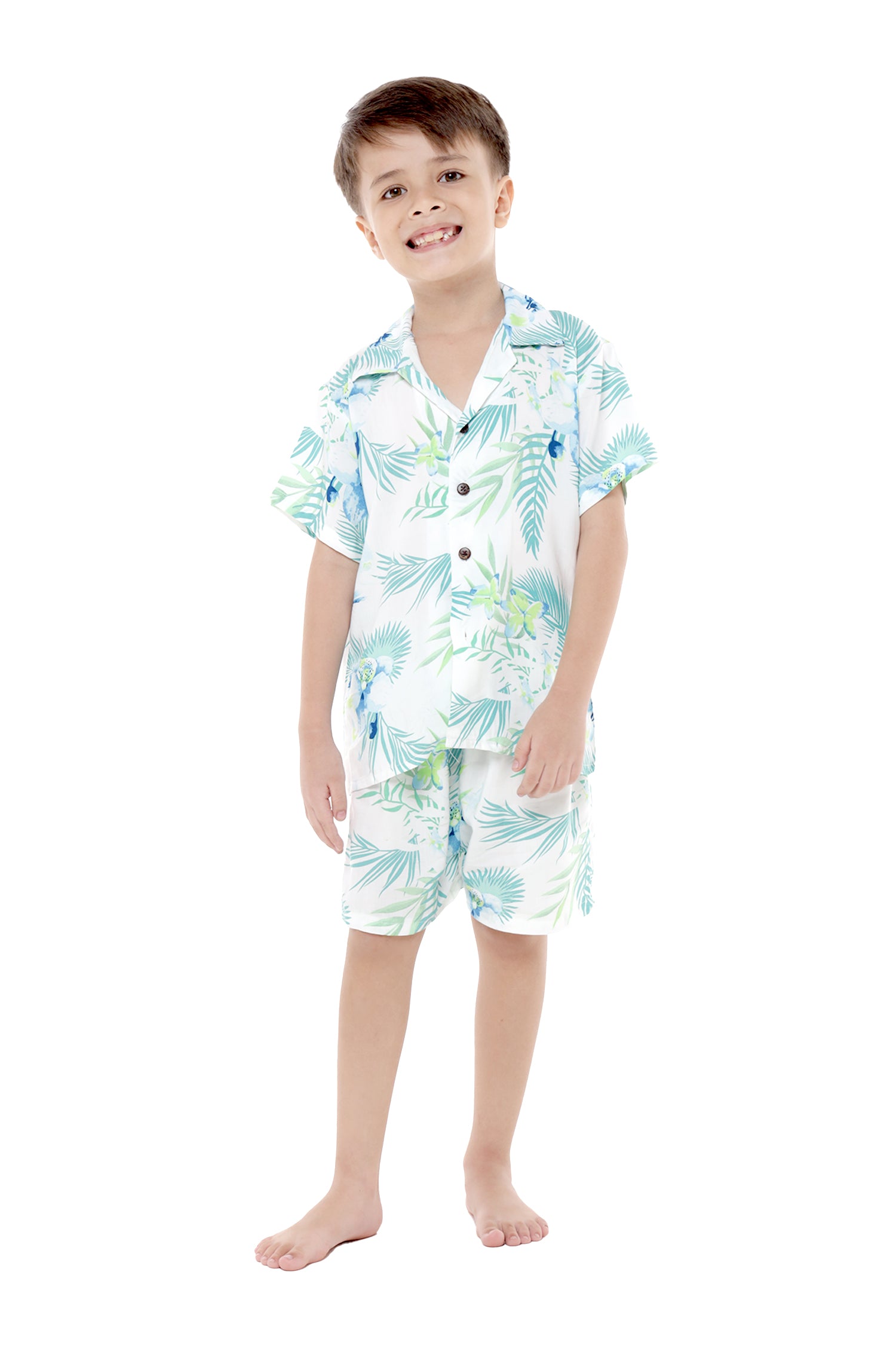 Boy Aloha Luau Shirt in Orchid Paradise in Orchid Breeze White