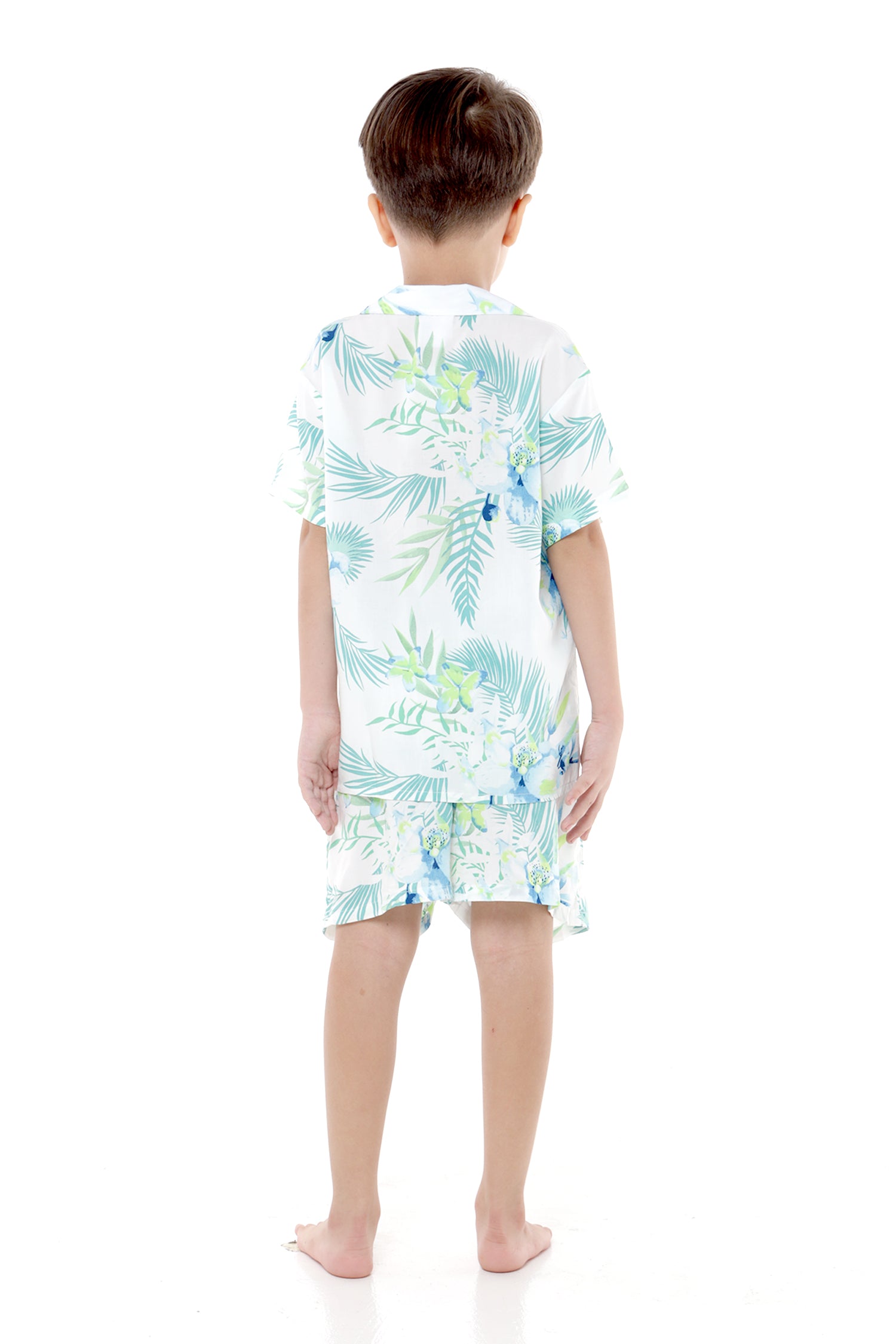 Boy Aloha Luau Shirt in Orchid Paradise in Orchid Breeze White