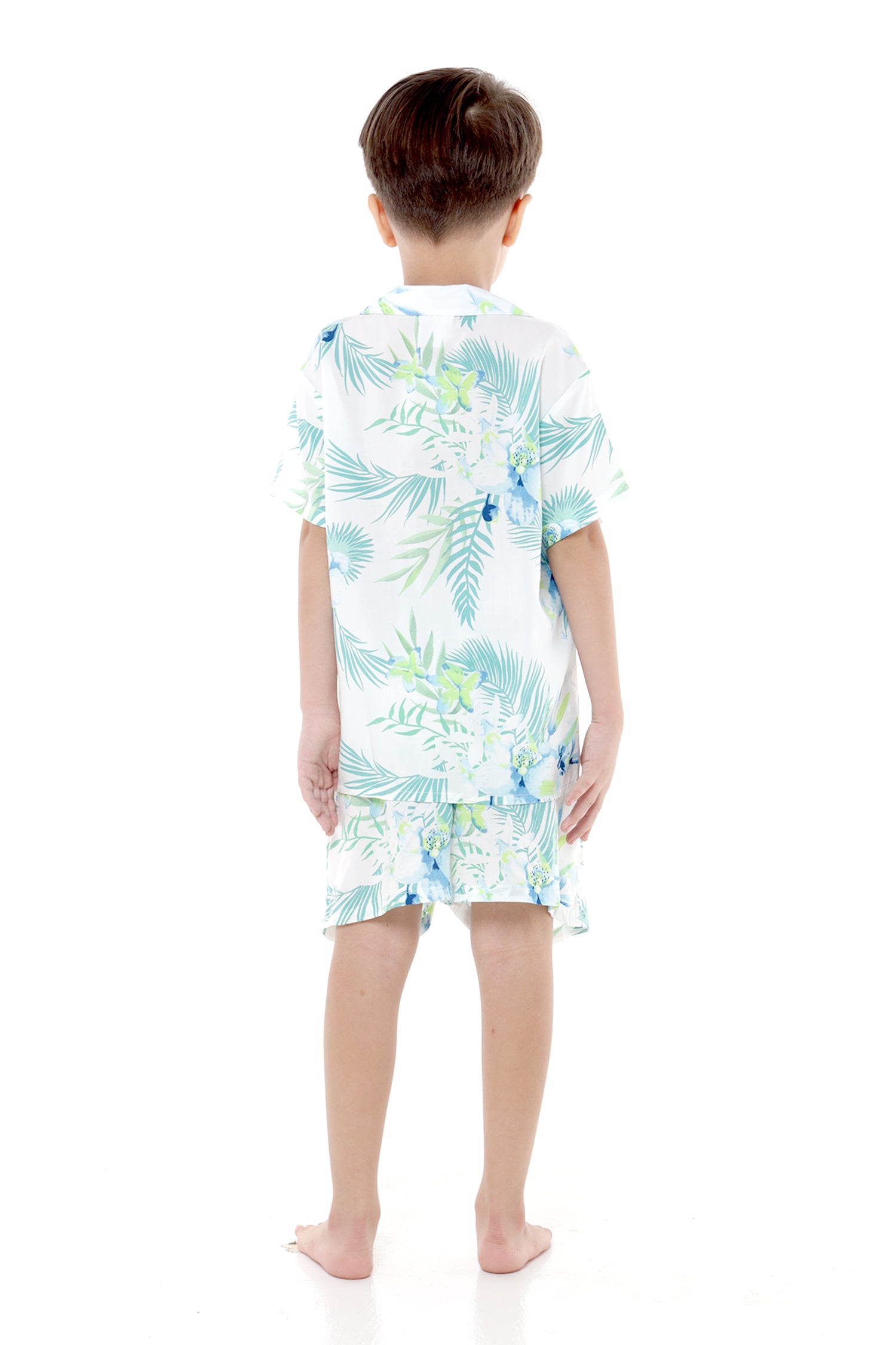 Boy Aloha Shirt Cabana Set in Orchid Breeze White