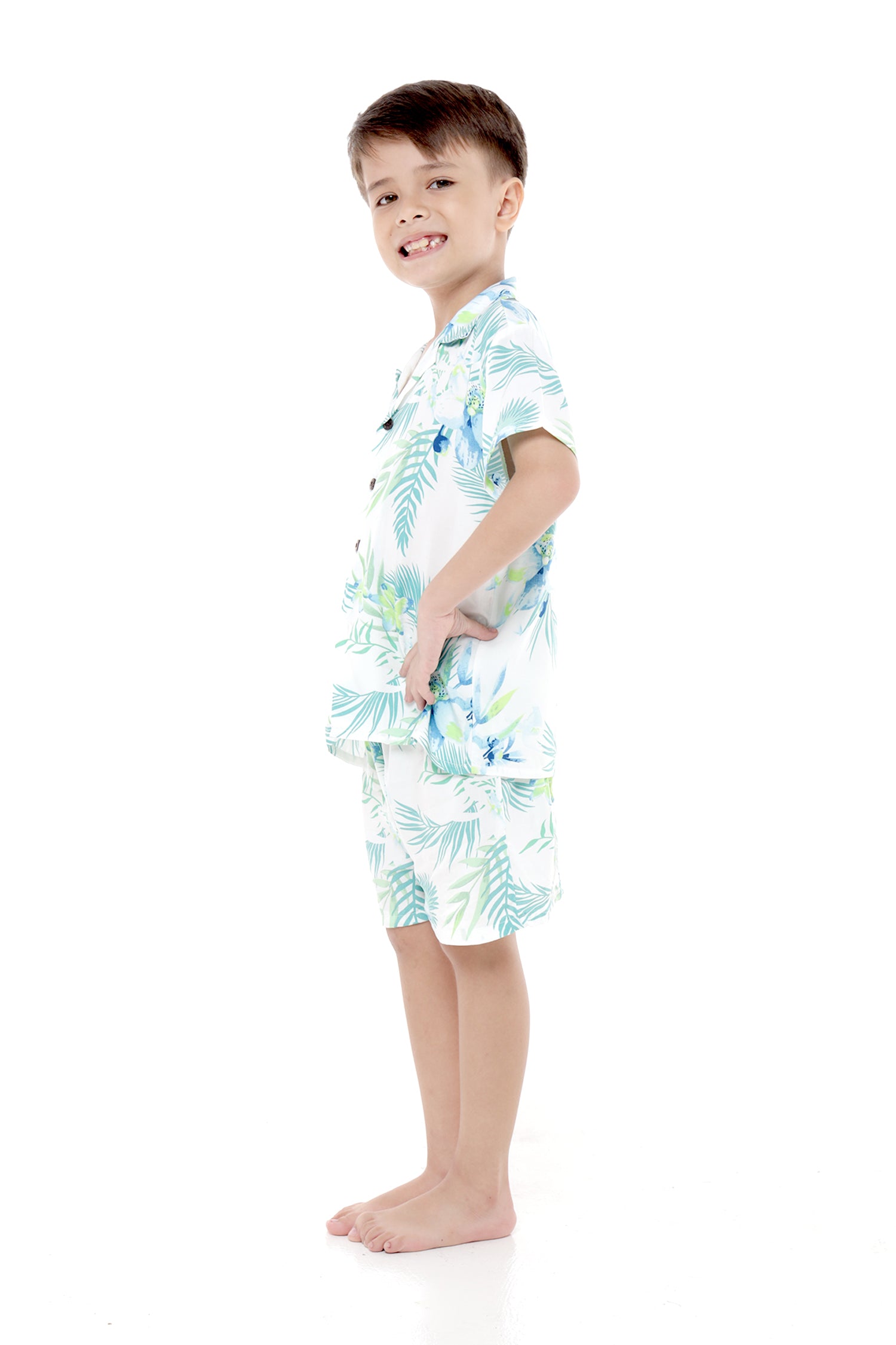 Boy Aloha Luau Shirt in Orchid Paradise in Orchid Breeze White