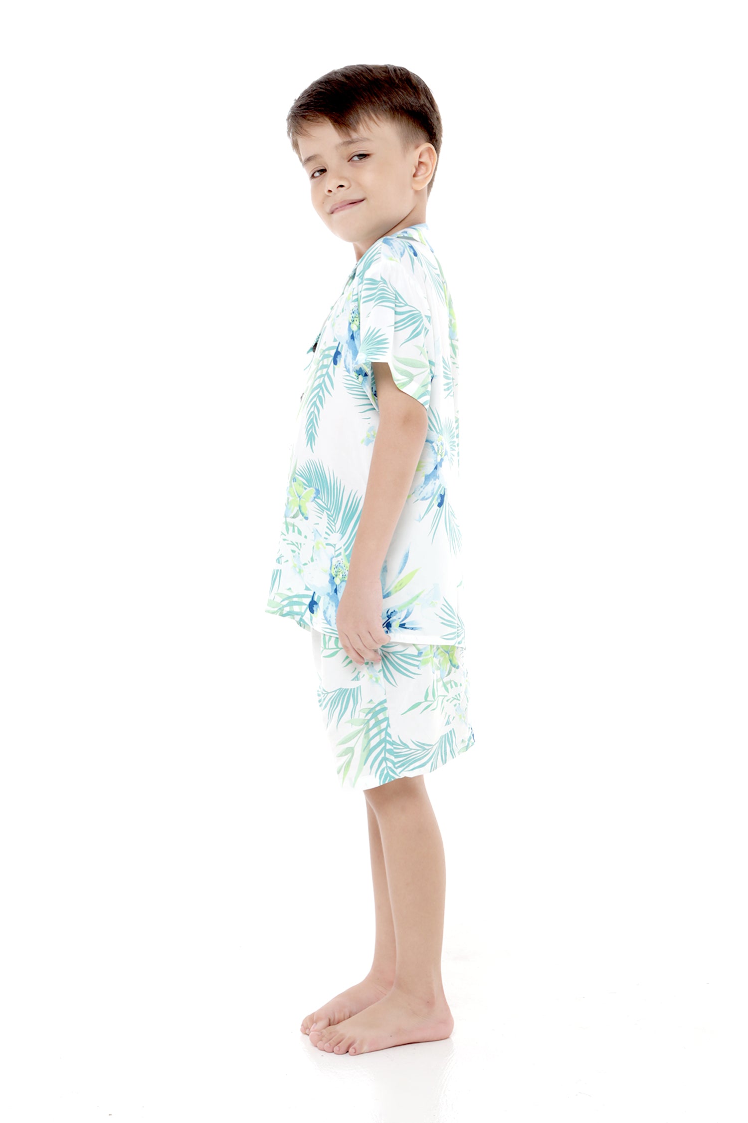 Boy Aloha Shirt Cabana Set in Orchid Breeze White