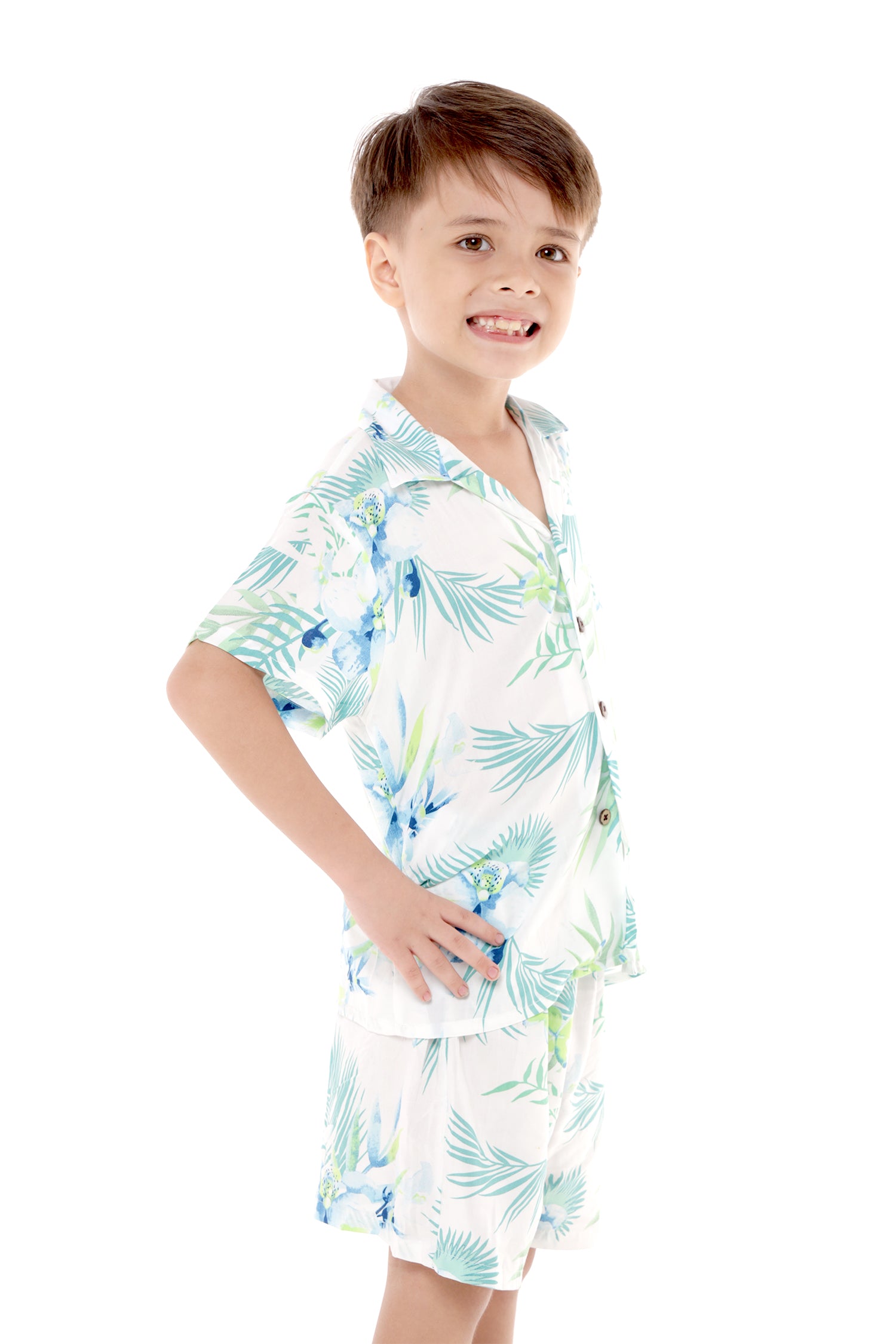 Boy Aloha Luau Shirt in Orchid Paradise in Orchid Breeze White