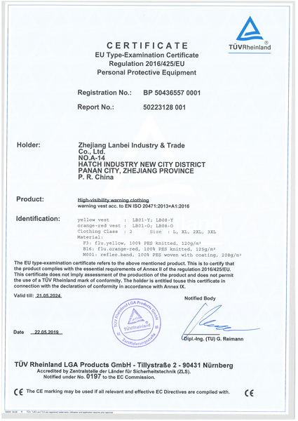 ENISO 20471 Certificate