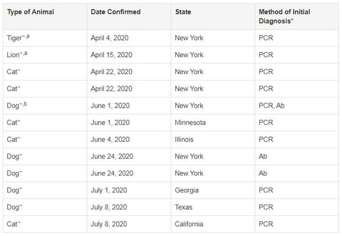 cases of SARS-CoV-2 in Animals in the United States