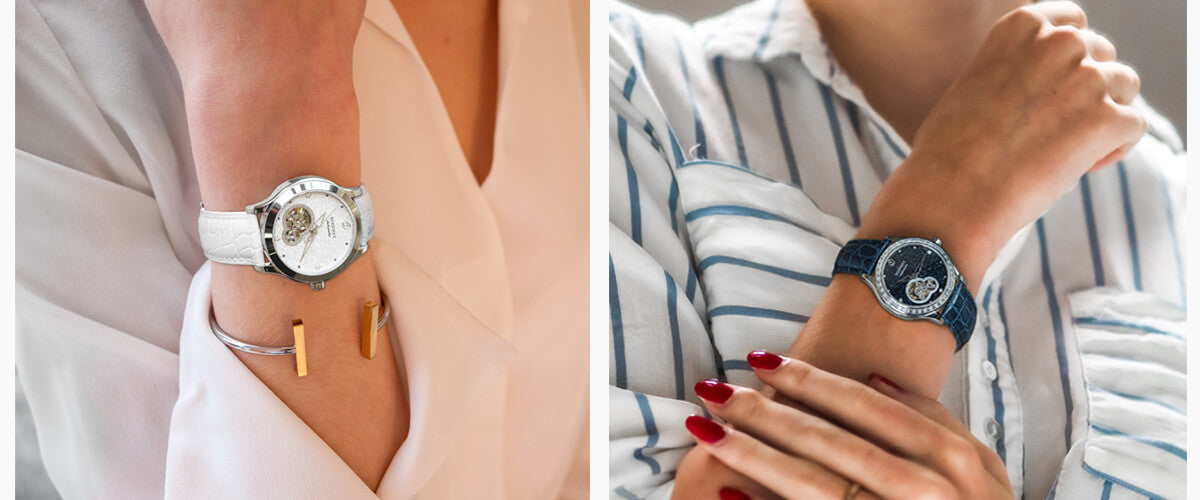 Boderry women Automatic skeleton watches open heart Sapphire watches