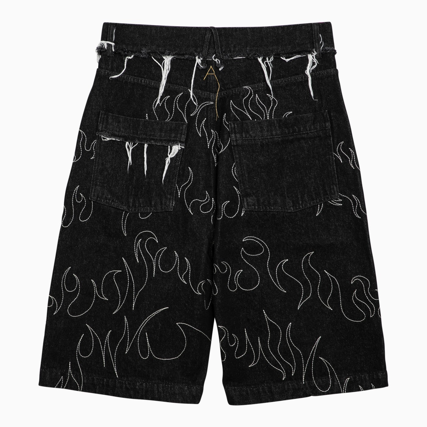 Airei Black Washed Denim Bermuda Shorts With Embroidery