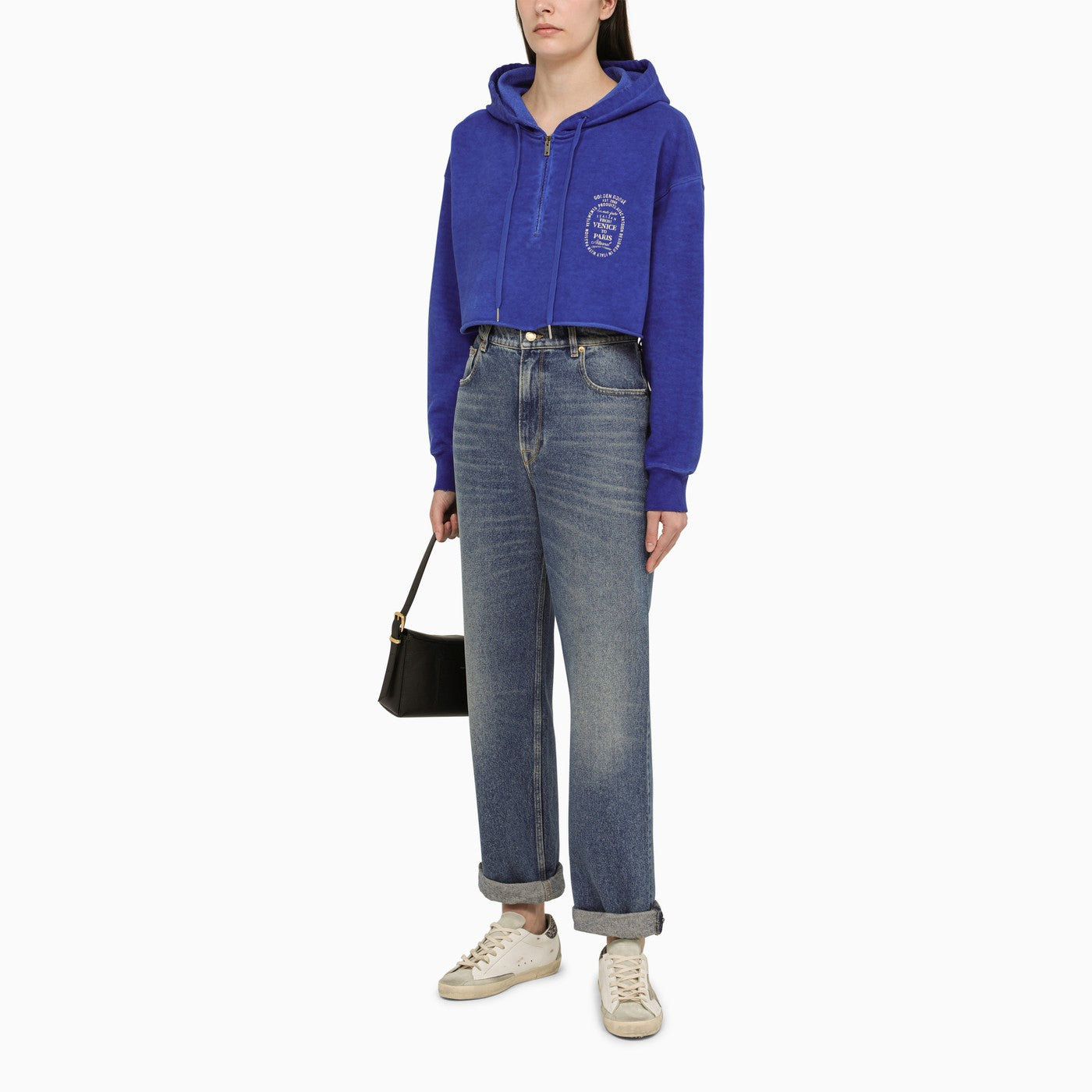 Golden Goose Navy Blue Cropped Hoodie