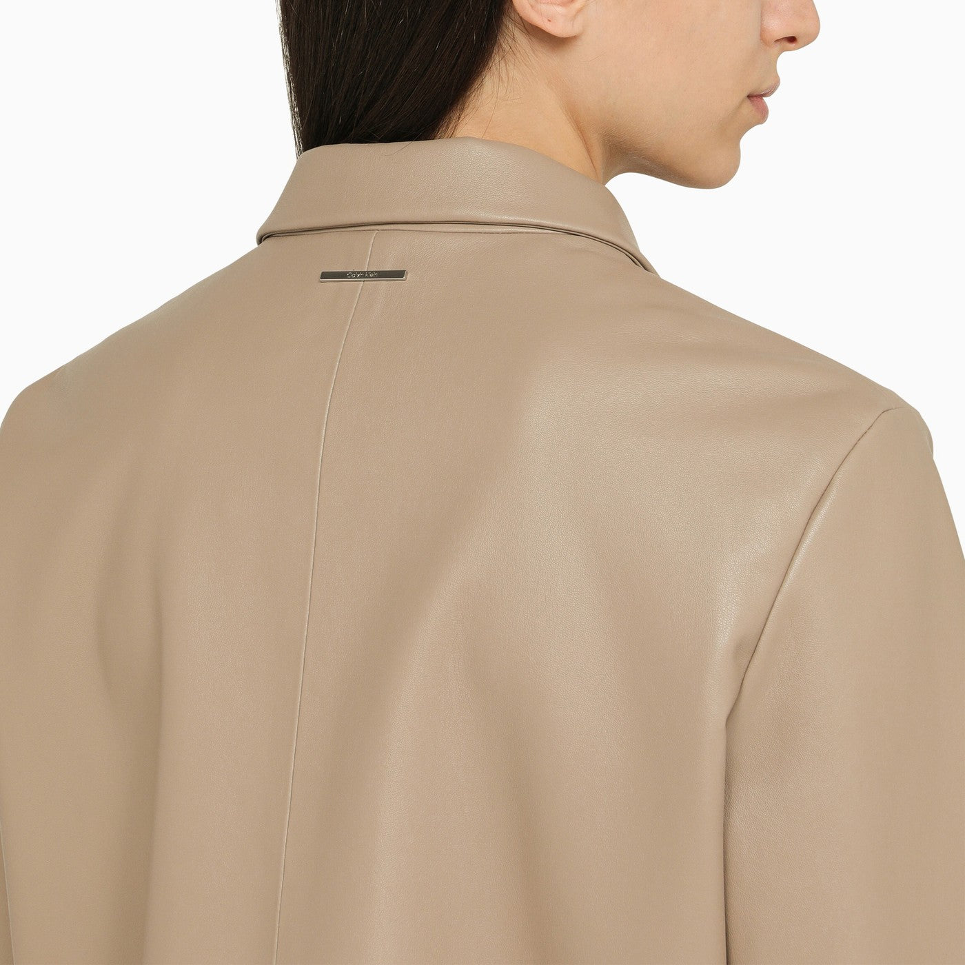 Calvin Klein Short Regenerated Leather Jacket Beige