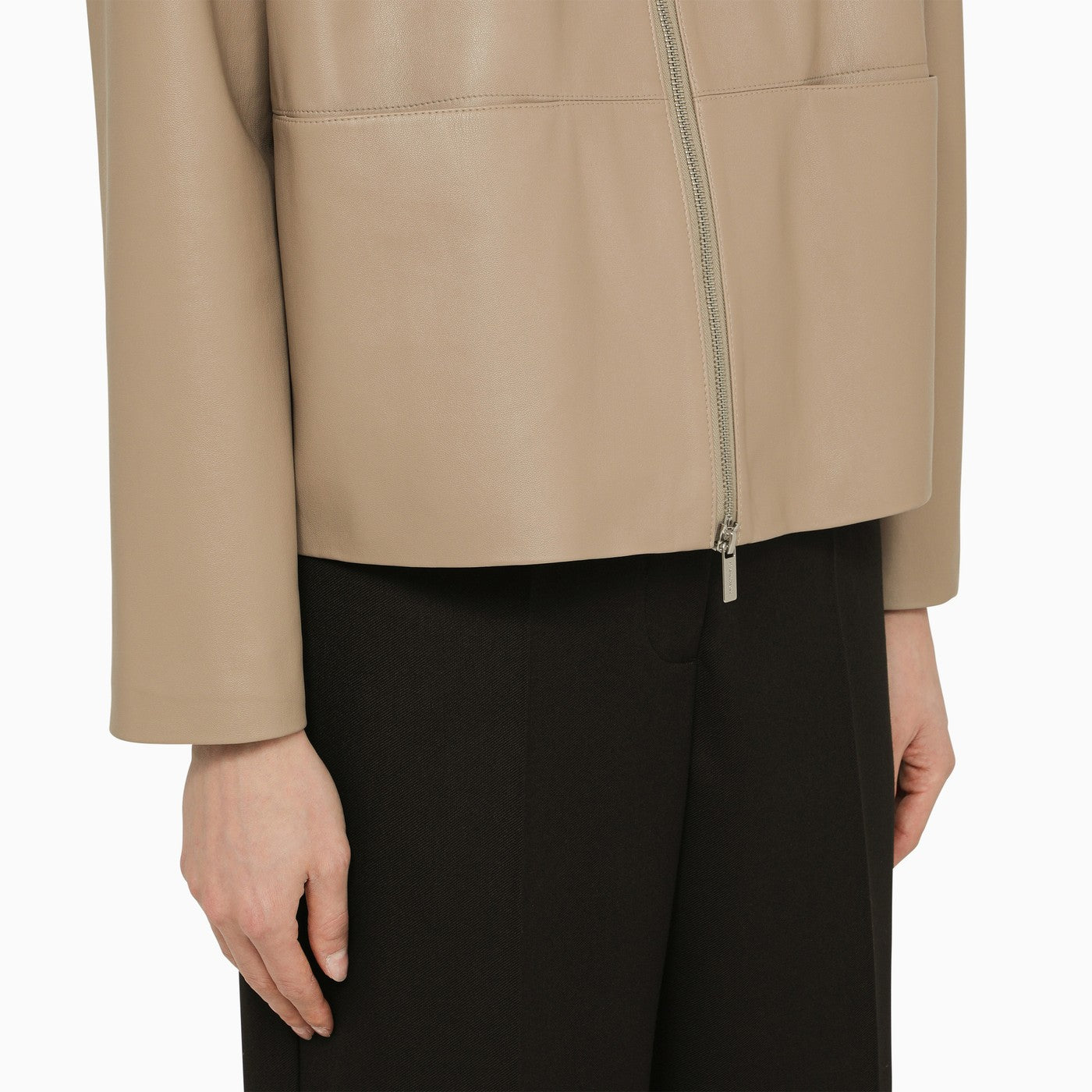 Calvin Klein Short Regenerated Leather Jacket Beige