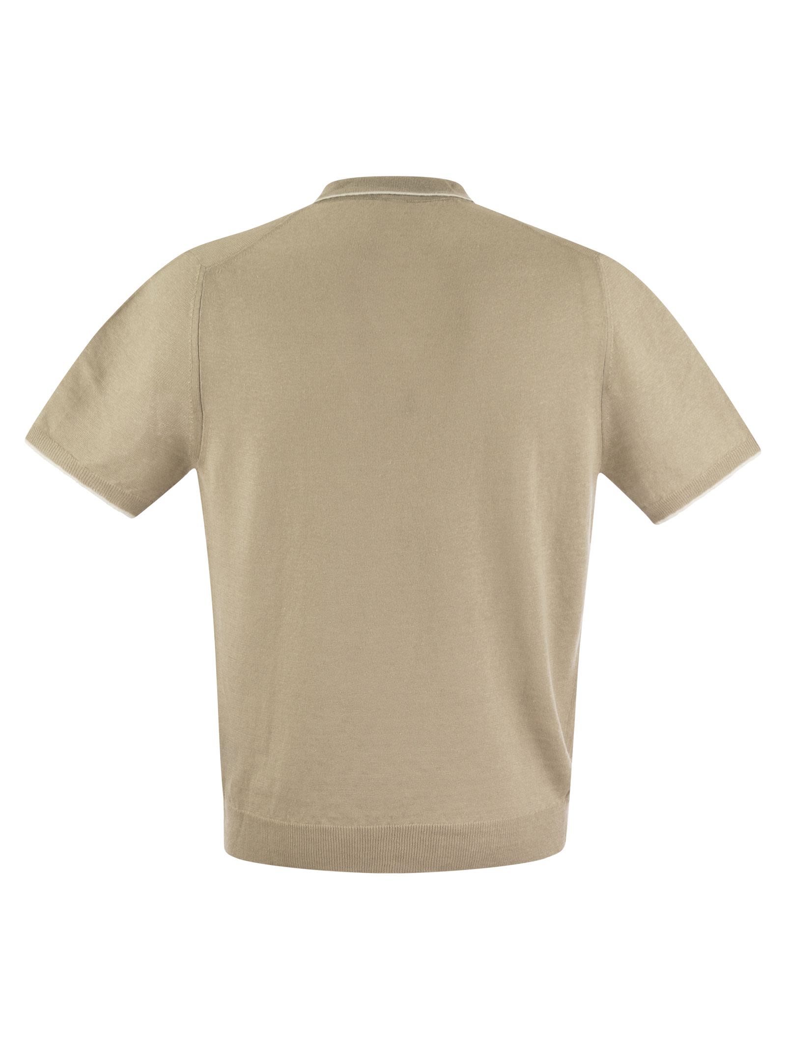 Fedeli Polo Shirt With Open Collar In Linen And Cotton