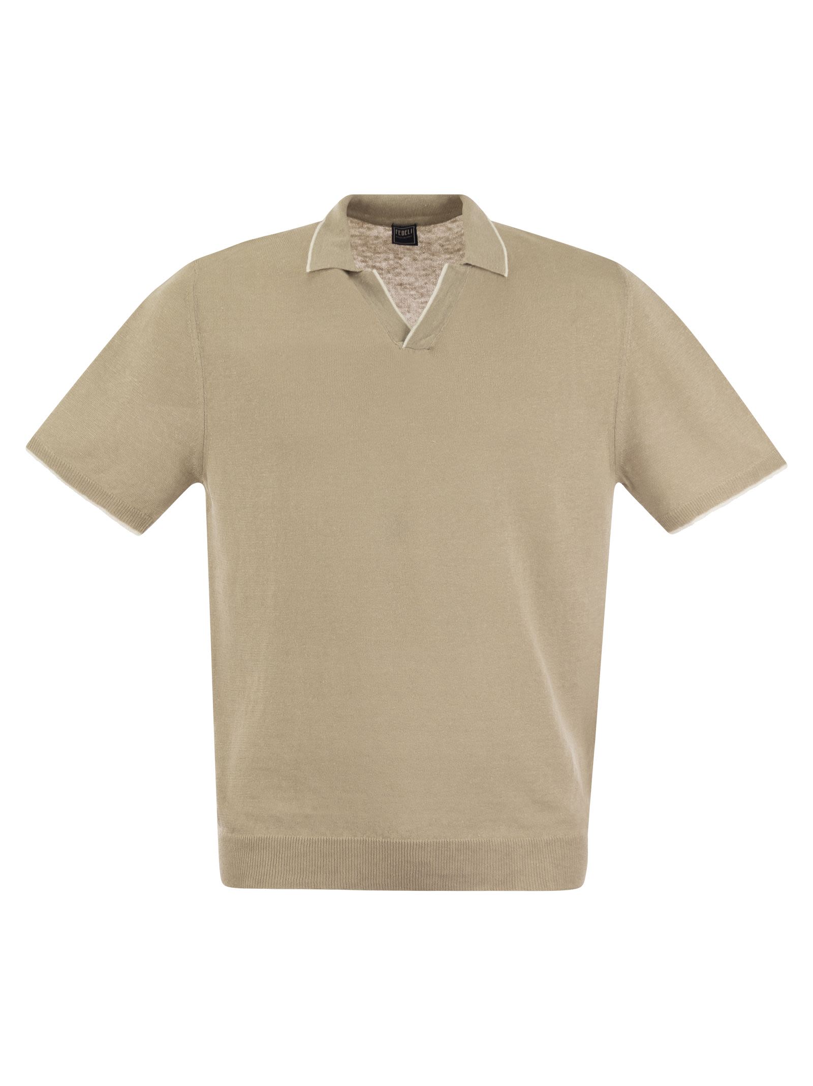 Fedeli Polo Shirt With Open Collar In Linen And Cotton