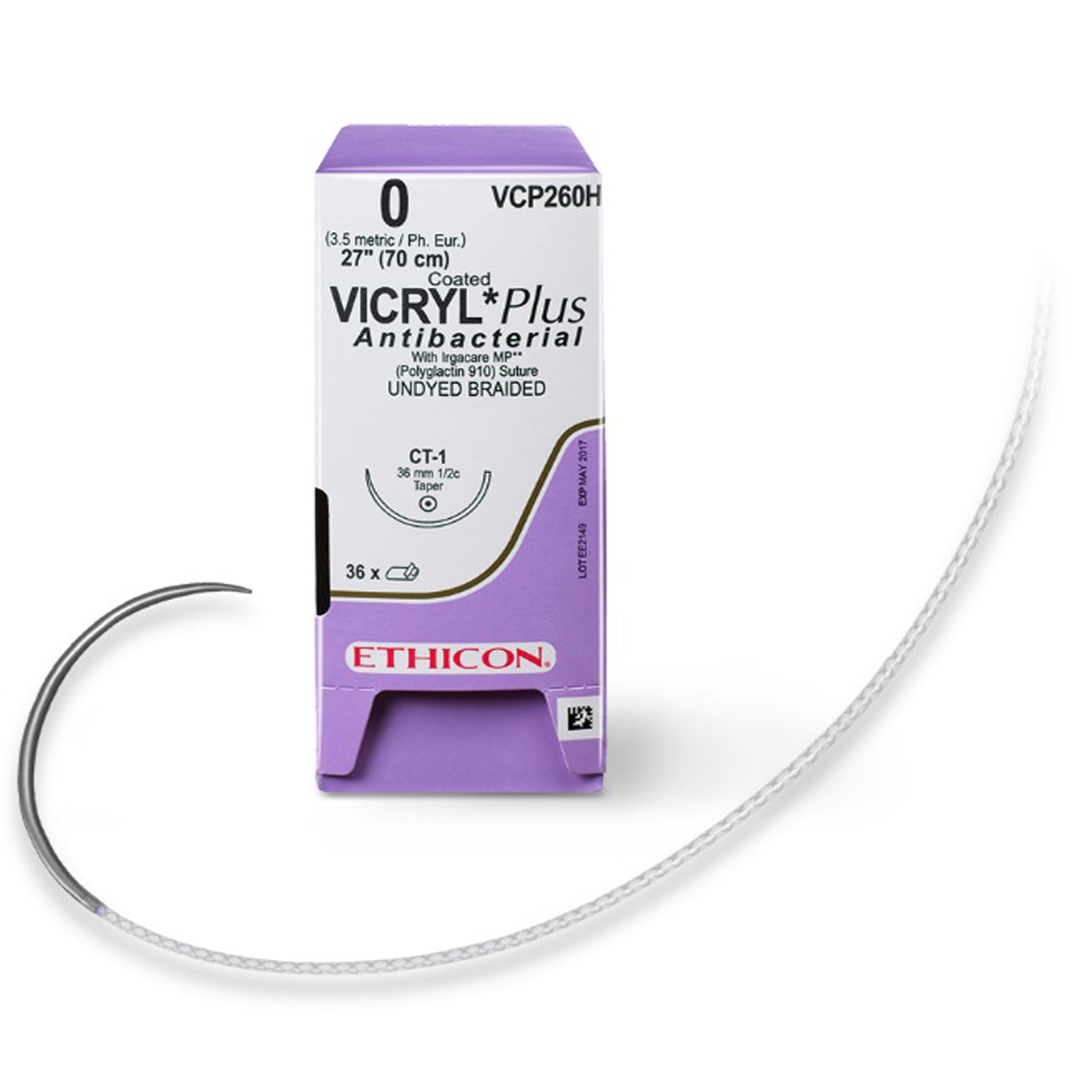 ETHICON VICRYL? PLUS COATED ANTIBACTERIAL SUTURES. SUTURE COATED VICRYL VIOLT BRD4-0 PRECUT 12-18 1DZ/BX, BOX