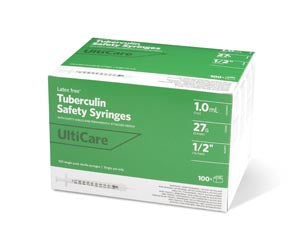 ULTIMED ULTICARE TUBERCULIN SAFETY SYRINGES. SYRINGE SAFETY TB ULTICARE 1ML27GX1/2 100/BX, BOX